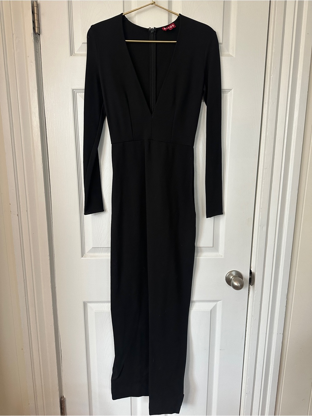 STAUD Black Long-Sleeve V-Neck Maxi Dress